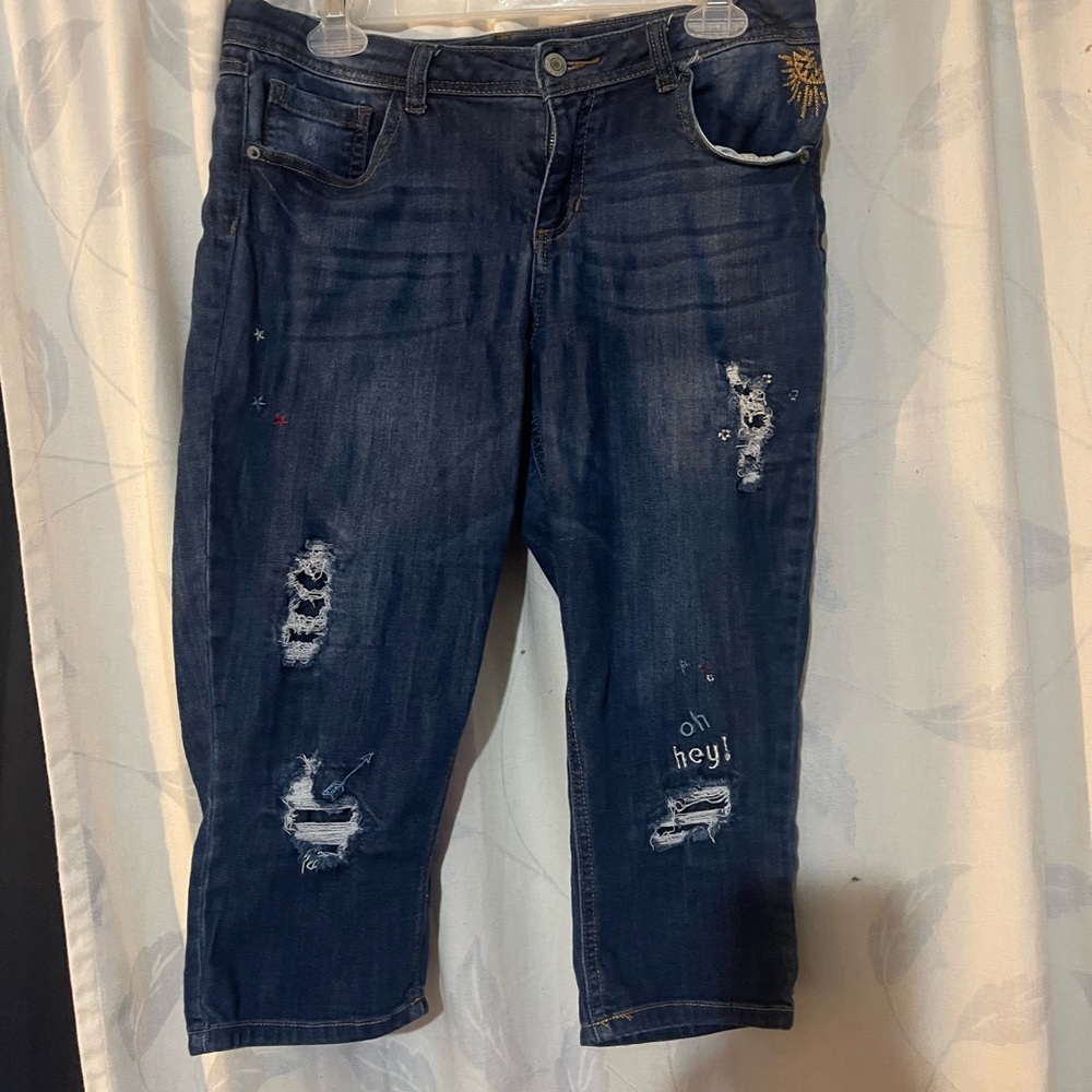 Imperial Star Distressed Dark Blue Cropped Jeans